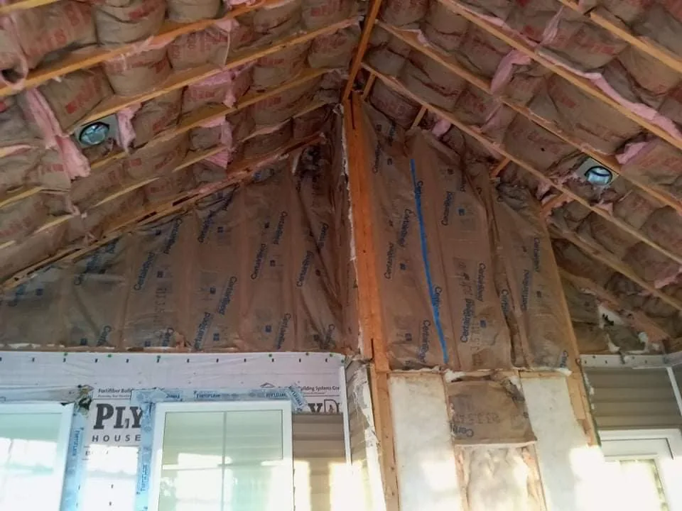 Interior roof and wall framing inside a home add-on
