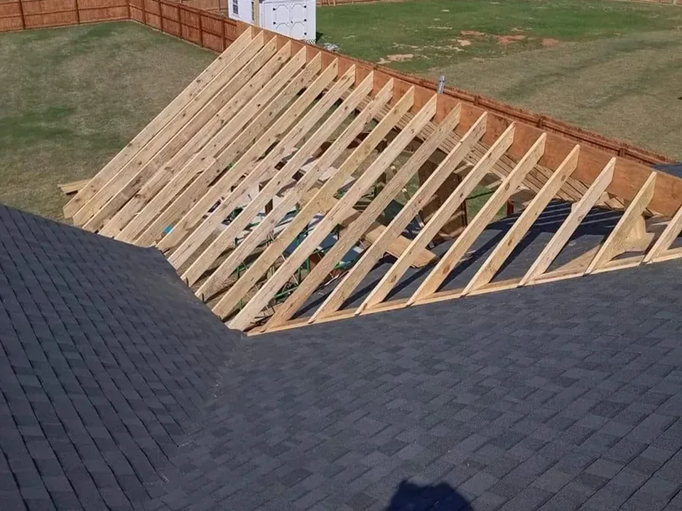 Roof framing detail for a home add-on viewed from above